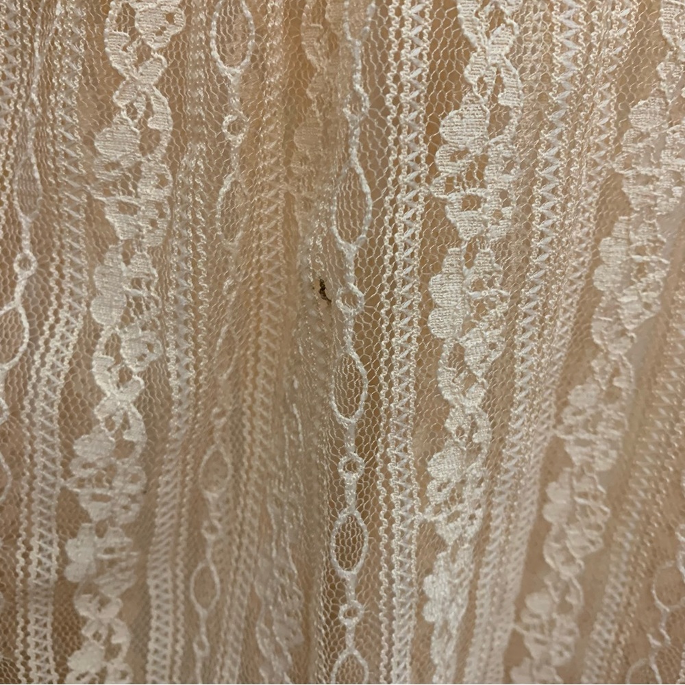 Free People Sheer Lace Boho Blouse Peach Boxy Top Large Romantic Festival - Picture 13 of 13